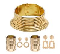 Lilinzhi Elegante juego de collar dorado inspirado en la tribu de cuello largo que establece tendencia, gargantilla étnica y colgante de oreja para los amantes de la moda