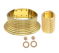 Lilinzhi Elegante juego de collar dorado inspirado en la tribu de cuello largo que establece tendencia, gargantilla étnica y colgante de oreja para los amantes de la moda