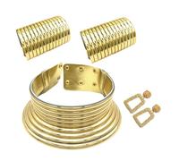 Lilinzhi Elegante juego de collar dorado inspirado en la tribu de cuello largo que establece tendencia, gargantilla étnica y colgante de oreja para los amantes de la moda