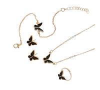 Lilinzhi Elegante juego de joyas de mariposa con anillos a juego para viajes diarios y ocasiones especiales, colgante de mariposa de moda, talla única, como se describe, como se describe