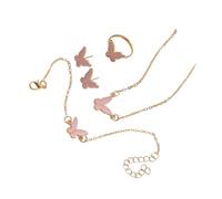 Lilinzhi Elegante juego de joyas de mariposa con anillos a juego para viajes diarios y ocasiones especiales, colgante de mariposa de moda, talla única, como se describe, como se describe