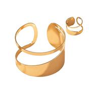 Lilinzhi Elegante juego de joyas de oro único para mujer con anillos circulares huecos y brazaletes para reuniones para mujeres