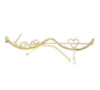 Lilinzhi Elegante marco de diamantes de imitación brillantes LetterLove Face Jewelry para fiestas, Street Snap Half Eyeglasses Eyeglass, Gold