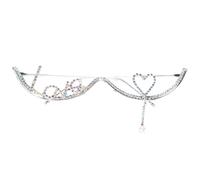 Lilinzhi Elegante marco de diamantes de imitación brillantes LetterLove Face Jewelry para fiestas, Street Snap Half Eyeglasses Eyeglass, Silver