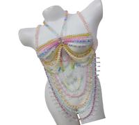 Lilinzhi Gargantilla de perlas hechas a mano, collar único hecho a mano con perlas acrílicas, adorno para un atuendo elegante, diseños únicos y llamativos, talla única, como se describe, como se