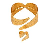 Lilinzhi Juego de 2 piezas de joyería de apertura de metal y anillos geométricos en forma de hoja, accesorio de ajuste cómodo para mujer, brazalete de brazo de hoja floral