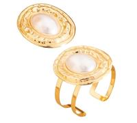 Lilinzhi Juego de brazaletes abiertos ajustables ovalados y anillos para mujeres modernas, accesorio hecho a mano, joyería chapada en oro para fiesta de noche, talla única, como se describe