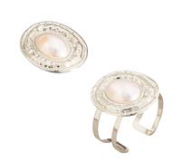 Lilinzhi Juego de brazaletes abiertos ajustables ovalados y anillos para mujeres modernas, accesorio hecho a mano, joyería chapada en oro para fiesta de noche, talla única, como se describe