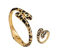 Lilinzhi Moderno patrón de leopardo y anillos abiertos, juego de joyas de aleación de temperamento para fiestas, accesorios para celebraciones, juego de joyería de moda para mujer