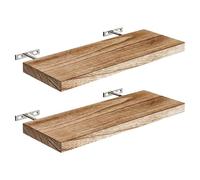 Lilinzhi Paquete de 2 estantes flotantes de paulownia natural de 40 cm, fácil de instalar, organizadores de madera marrón claro para decoración del hogar