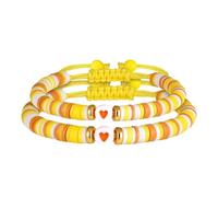 Lilinzhi Paquete de 2 pulseras trenzadas elásticas de la amistad para mujer, joyería de arcilla suave, ajustable, accesorios flexibles trenzados para muñeca, talla única, como se describe