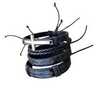 Lilinzhi Paquete de 4 correas de cuero hechas a mano multicapa para muñeca con textura para mujer y hombre, cadena de cuero, talla única, como se describe