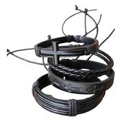 Lilinzhi Paquete de 4 correas de cuero hechas a mano multicapa para muñeca con textura para mujer y hombre, cadena de cuero, talla única, como se describe