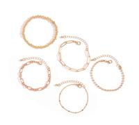 Lilinzhi Paquete de 5 pulseras de cadena de aleación brillante ajustables apilables para mujer, accesorios de boda y uso diario, pulseras apilables de metal hipoalergénicas, talla única, como se