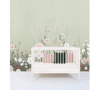 Lilipinso Papel pintado panorámico no tejido verde, campo de flores 4m x 3 m