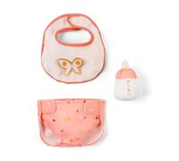 LILIPUTIENS, Set de 3 Accesorios de muñeca y muñeca Rosas, 30 y 36 cm | Babero y bragas con cierres autoabrasivos, biberón magnético, juego de cuidado para muñecas 30 y 36 cm, a partir de 18 meses