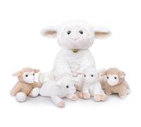 lilizzhoumax Juego de Animales de Peluche Oveja Cordero Blanco 5 Piezas Animal de Cordero Lindo guardería Oveja Peluche Suave Niños Niñas Regalo de cumpleaños del hogar Juguetes para Padres e Hijos