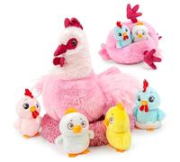 lilizzhoumax Peluche gallina Madre interactiva con Cremallera en el Vientre, Set de Peluche de gallina con 4 Pollitos, muñeco Animales Granja, Regalo cumpleaños Pascua para niños niños y niñas