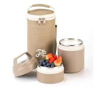 Lille Home Caja térmica apilable de acero inoxidable con aislamiento al vacío, contenedor de alimentos de 2 niveles con bolsa de almuerzo, dieta inteligente, control de peso, 600 ml (002)