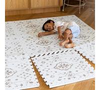 Lillefolk Tapete de juego para bebé para piso, 6 x 6 pies, café vintage, suave, no tóxica, azulejos de espuma EVA de alta calidad para el tiempo boca abajo, gatear y sala de juegos, tapete impermeable