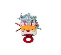 Lilliputiens - Cubo de despertar multi-actividad Jack el León - Juguete interactivo de tela con espejo, anillo de dentición y sonidos - Estimula la motricidad - 8 cm - Para bebés desde 3 meses - 83123