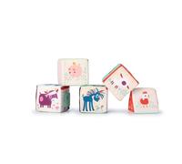 Lilliputiens - Cubos apilables - Juego de 5 Cubos de Tela para bebés y niños pequeños - 6 Actividades en 1 - Juguete Educativo y de Despertar sensorial - Tema Granja - Desde 12 Meses - 83455