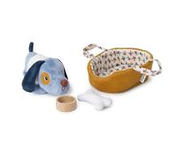 El perro Jules de peluche con cesta