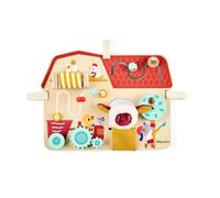 LILLIPUTIENS, Yvon, Panel de Actividades Granja de Madera, 8 Juegos de | Yvon - Panel de despertar para bebé, para colgar con 3 cuentas, espejo, abeja, campana, tractor y laberinto de 3 cuentas