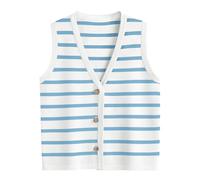 LILLUSORY Chaleco para mujer, suéter a rayas, chaleco 2024 de ganchillo recortado con botones para el trabajo, ropa Y2K, Cielo blanco, XL
