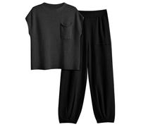 LILLUSORY Conjunto de 2 piezas de punto para las mujeres Conjunto de mono de moda, negro, M, Negro, M
