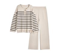LILLUSORY Vestidos de moda 2 piezas Oversize Slouchy 2022 Invierno Coordinado Juego de Sala de Estar Cómodo Suéter de Punto Hogar Conjunto de Suéter, Rayas albari, 38