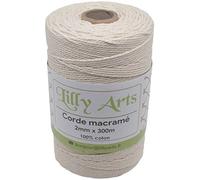 Lilly Arts - Cuerda de macramé de algodón 100% - 2 mm x 300 m - Cuerda para decoración de Pared, Colgantes, Plantas, embalajes, Bricolaje - Cable macram, Hilo macramo (Natural 2 mm x 300 m)
