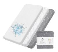 Lilly B. Juego de 2 sábanas para cuna de 100% algodón orgánico + 1 protector de colchón impermeable de 120 x 60 cm, 100% algodón orgánico Jersey Next t Me Sábanas de cuna para cuna de bebé y camas