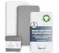 Lilly Belly - Sábanas para cuna, 100% algodón orgánico, paquete de 3 unidades, sábanas de 120 x 60 cm para cama infantil, 2+1 protector impermeable compatible con cuna de viaje, paquete de 3 para cuna