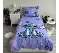 Ropa de Cama Disney Lilo y Stitch con Flores, Hojas, Morado, Hawaii, edredón 140x200 + Almohada 70x90 cm 100% algodón