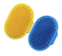 Lilpep - 2 cepillos de baño para perros, cepillo de aseo para mascotas, cepillo de baño de masaje calmante con mango de anillo ajustable para perros y gatos de pelo largo y corto
