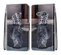 LiLuLa Funda para Samsung Galaxy J1 2016, Funda Cartera de Cuero Multifunción, PU Cuero y Suave TPU Cover con Magnético Soporte Billetera Carcasa Protectora Wallet Antigolpes (Gato 3)