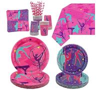 Lilwemen Gimnasia Cumpleaños Fiesta Decoraciones - Gimnasia Tema Party Supplies para su pequeña gimnasta de baile con mantel de gimnasia, platos, servilletas, vajilla, servido 20