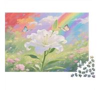 Lily 1000 Pieces for Adults & Kids White Lily with Butterflies Educational Games Home Decor Puzzle for Family 70x50cm/1000pcs
