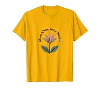 Lily Blooms: Bloom Where You'Re Planted - Cita inspiradora Camiseta, Hombre, Dorado Brillante, XXL