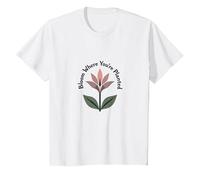 Lily Blooms: Bloom Where You'Re Planted - Cita inspiradora Camiseta, Niños, Blanco, 8 años