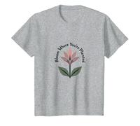 Lily Blooms: Bloom Where You'Re Planted - Cita inspiradora Camiseta, Niños, Gris Jaspeado, 12 años