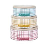 Lily cook - BT6805 Set de 3 Cajas Metálicas para Conservación de Dulces - Tapa Práctica y Transparente - Diseño Elegante - Rosa, Azul, Beige - 15 x 10 x 10 cm