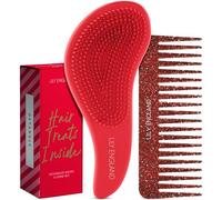 Lily England Set de Regalo Navidad - Juego de Cepillo Pelo Antitirones y Peine de Dientes Anchos - Regalos por menos de 10 Euros para Amigo Invisible - Ideas de Regalos para Niñas y Mujeres, Rojo