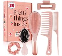 Lily England Set Premium para Cabello - Kit 6 Piezas con Cepillo Desenredante y Accesorios con Pegatinas - Chicas Adolescentes en Diseño Rosa Elegante