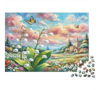 Lily of The Valley 1000 Pieces Adult Puzzle White Lilies in Village Field for Adults & Kids Age 12 Years + Gift 52x38cm/1000pcs