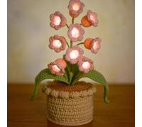 Lily of The Valley Lamp, Crochet Artificial Flowers with Night Lights,Cordless Table Small Lamp, for Women Wife Girlfriend Birthday Christmas Valentine Mother's Day Desk Home Decorations