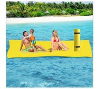 Lily Pad Flotante Mat - Flotante Agua Ma Esterillas flotantes para Más, 3 capas a prueba de rasgaduras XPE Espuma elástica Bungee Anclaje para lago, playa, océano, piscina,Amarillo,450x130x 3.3cm