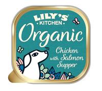 Lily’s Kitchen Comida húmeda ecológica para Perros - Pollo y salmón, sin Cereales, Ingredientes Naturales, Carne recién preparada, 11 x 150 g, para Perros Adultos