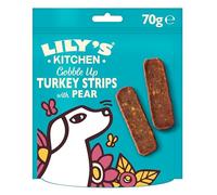 Lily’s Kitchen Snacks para Perros - Jerky de Pavo y Pera, sin Cereales, con Carne Fresca, 8 x 70 g, para Perros Adultos